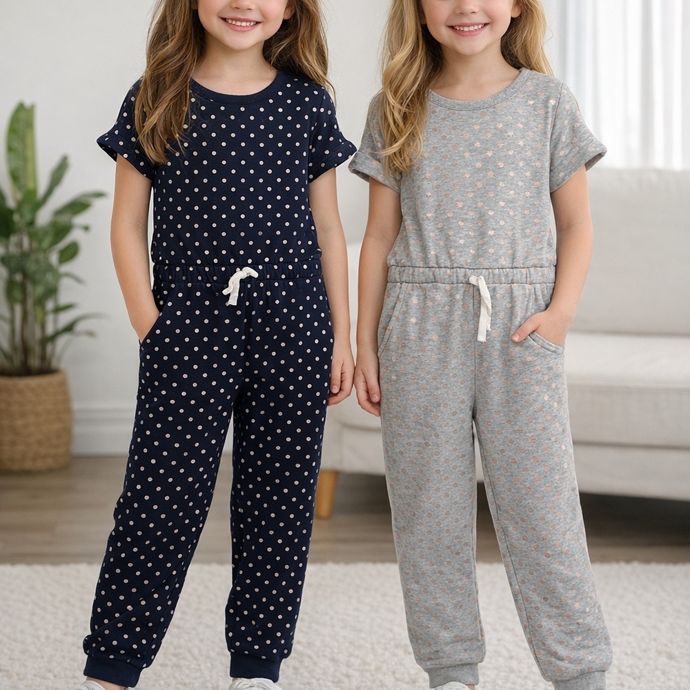 Set Of 2 Blush Sweat Jump Suit Navy Blue/Gray Size 10/12 Girl